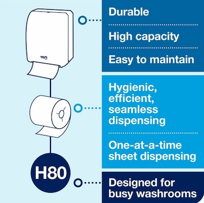 Tork H80 Hand Towel Roll, Notched, 8" x 630', White, 6 Rolls/Carton (TRK8031600)