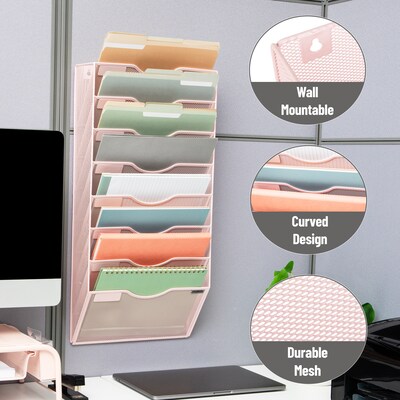 Mind Reader 8-Compartment Wall Mountable Metal File Organizer, Pink (MAG8C-PNK)