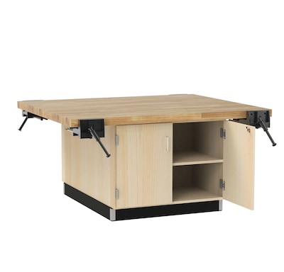 Diversified Woodcrafts 4-Station Workbench with 4 Vises, Light Hardwood, 32H x 64W x 54D
