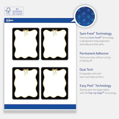 Avery Rectangle Laser/Inkjet Multipurpose Labels, 4" x 3-1/3", White, 40/Pack (19479370858)