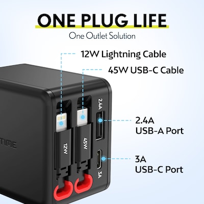 Overtime D36 4-in-1 USB-A/USB-C Wall Charger with USB-C Cables, Black (OCAH36CLBK)