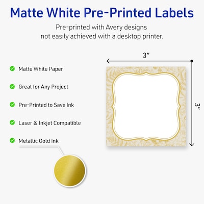 Avery Square Laser/Inkjet Multipurpose Labels, 3 x 3, White, 60/Pack (19479371075)