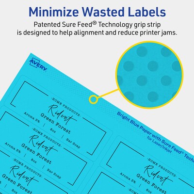 Avery Printable Rectangle Multipurpose Labels, 1-1/3" x 4", Bright Blue, 280/Pack (94206)