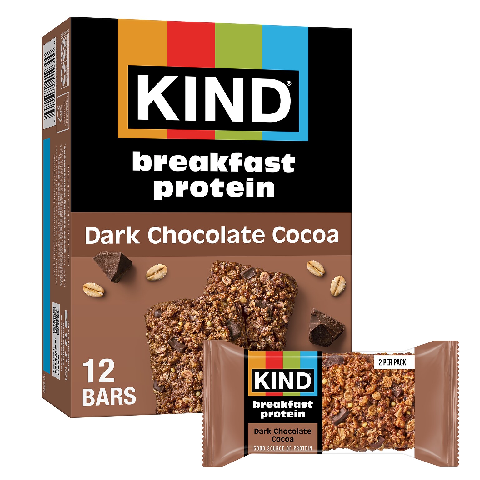 KIND Gluten-Free Dark Chocolate Cocoa Protein Breakfast Bar, 0.88 oz., 6 Bars/Box (41936)