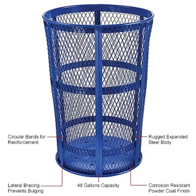 Global Industrial Outdoor Steel Mesh Corrosion-Resistant Trash Can, 48 Gallon, Blue (237634BL)