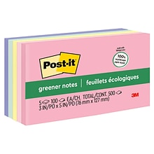 Post-it Greener Recycled Notes, 3 x 5, Sweet Sprinkles Collection, 100 Sheet/Pad, 5 Pads/Pack (655