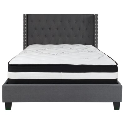 Flash Furniture Riverdale Tufted Upholstered Platform Bed in Dark Gray Fabric with Pocket Spring Mattress, Full (HGBM46)