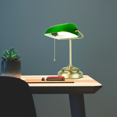 Newhouse Lighting Morgan Banker 14.5" LED Table Lamp, Antique Green (NHDK-MO-GO)