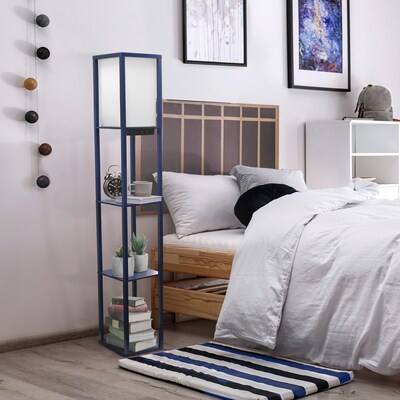 Simple Designs Etagere Organizer 62.5" Floor Lamp with Rectangular Shade, Navy Blue (LF1037-NAV-CCLB)