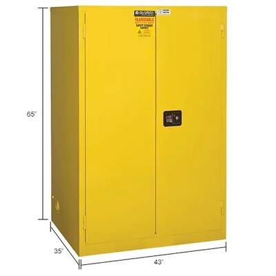 Global Industrial Flammable Cabinet, 90 Gallon Capacity, 43"W x 34"D x 65"H, Yellow (237292)
