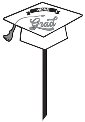 Party City School Spirit Congrats Grad Lawn Sign, 13.25 x 20.5, White/Black (AM191573-08)