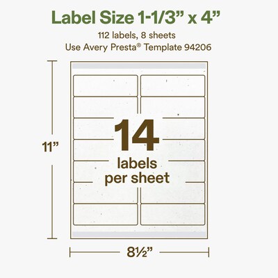 Avery Hemp Rectangle Laser/Inkjet Multipurpose Labels, 1-1/3" x 4", Off-White (112/Pack)