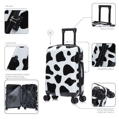InUSA Prints 20" Hardside Suitcase, 4-Wheeled Spinner, TSA Checkpoint Friendly, Cow Animal Print (IUAPC00S-COW)