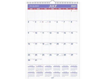 2023-2024 AT-A-GLANCE 12 x 17.13 Academic Monthly Wall Calendar, White/Purple/Red (PMA2-28-24)