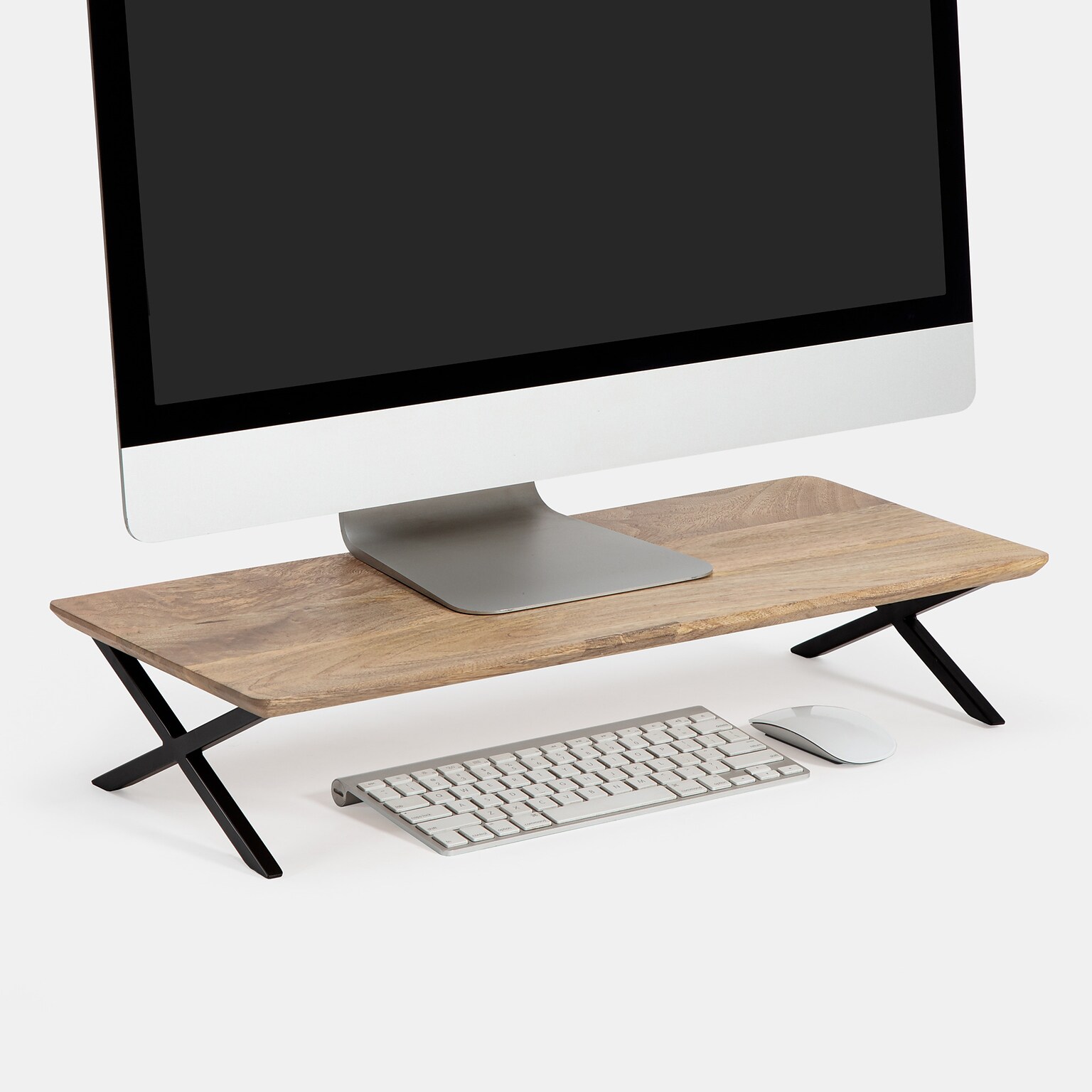 Anji Mountain Mango Wood & Metal Monitor Stand, Up to 32 Monitor, Natural (MS-MNG-04BLK)