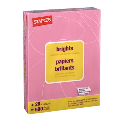 Staples Brights Multipurpose Colored Paper, 20 lbs., 8.5 x 11, Pink, 500/Ream (25207)