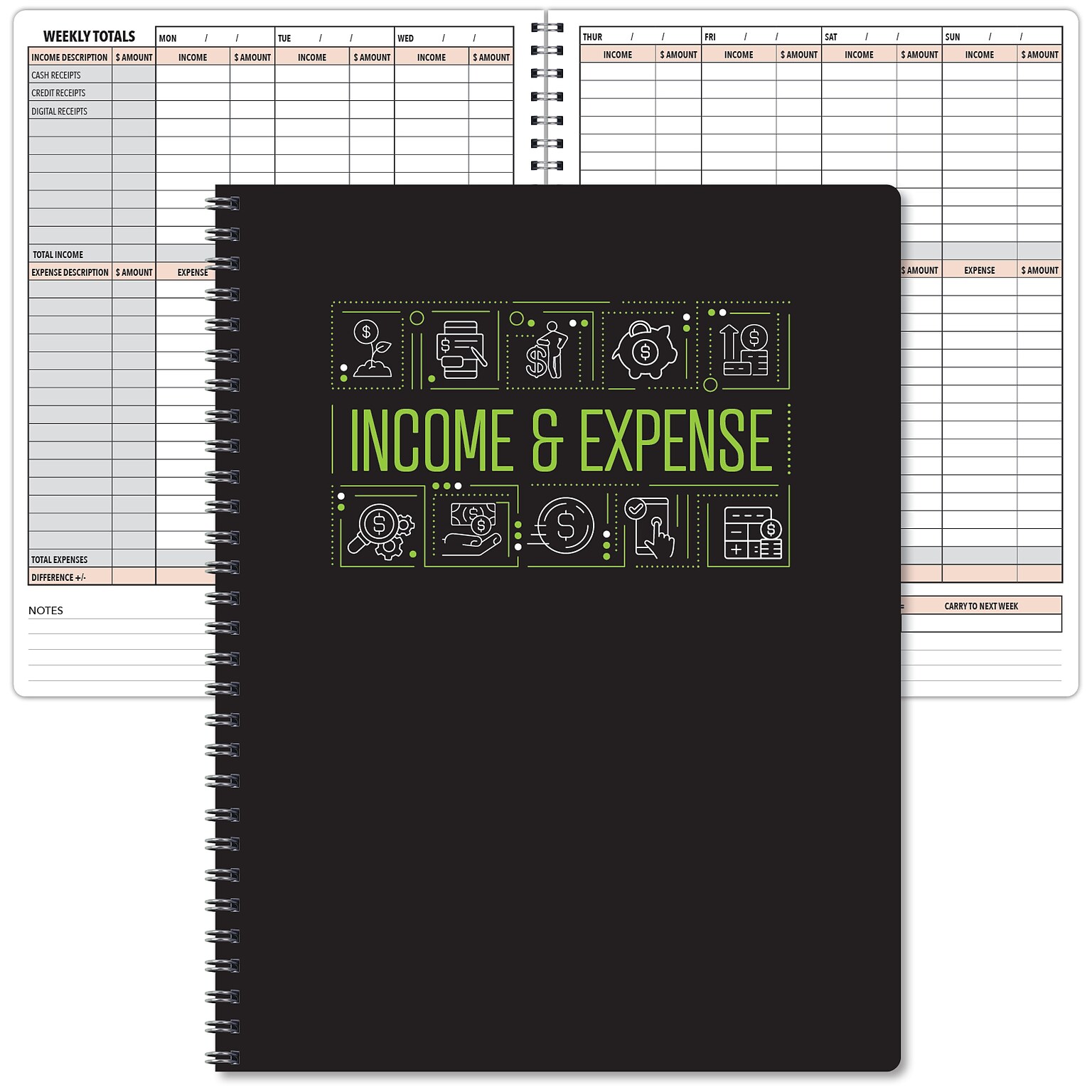 Global Printed Products Income & Expense Accounting Journal, 8.5 x 11, Black/Green, (GPP-0115)