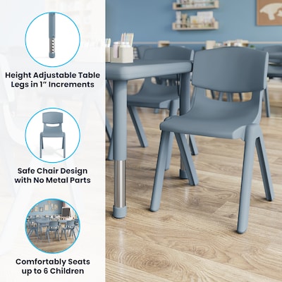 Flash Furniture Emmy Rectangular Activity Table Set, 48" x 24", Height Adjustable, Dusty Blue (YCX13RECTTBDTBE)