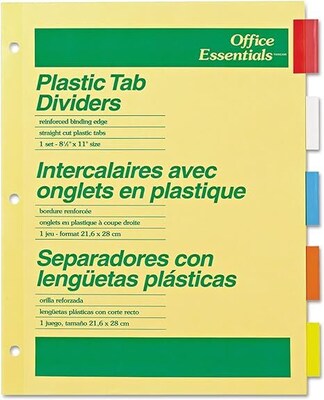 Office Essentials Insertable Paper Dividers, 5 Tabs, Multicolor (11465)