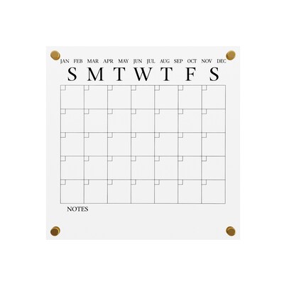 Martha Stewart Grayson Acrylic Black Print Dry Erase Wall Calendar, 14" x 14" (BRAC3636BKCLRBK)