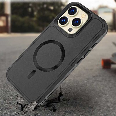 SaharaCase Raider MagSafe Wallet with Screen Protector for iPhone 16 Pro Max, Shock Absorbing, Scorpion Black (CP00688)