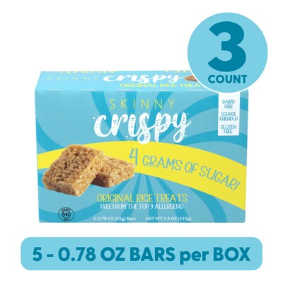Skinny Crispy Gluten Free Vanilla Marshmallow Rice Treat, 3.9 oz., 5 Bars/Box, 3 Boxes/Pack (600-041