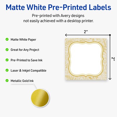 Avery Square Laser/Inkjet Multipurpose Labels, 2 x 2, White, 120/Pack (19479371077)