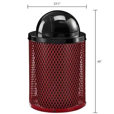 Global Industrial Outdoor Diamond Steel Trash Can w/ Dome Lid, 36 Gallon, Red (261948RD)