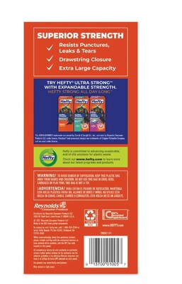 Hefty 30 Gallon Trash Bag, 30 x 33, Low Density, 1.1 mil, Black, 74 Bags/Box (PCTE85274)