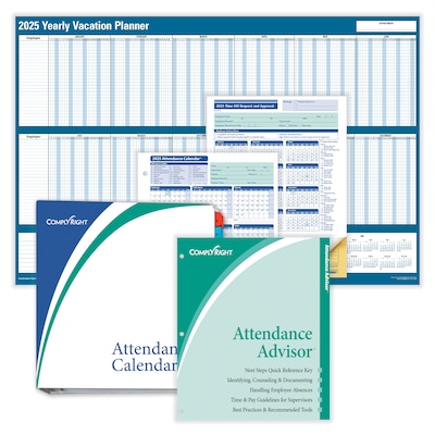 2025 ComplyRight Attendance Tracker 36 x 24 Yearly Dry Erase Wall Calendar, Blue/White (A0101)