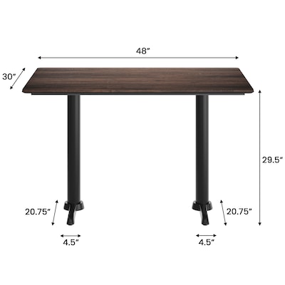 Flash Furniture Acadia Wooden Dining Table with T-Bases, 30"D x 48"W, Dark Brown/Black Base (ST3048WBRT0522)