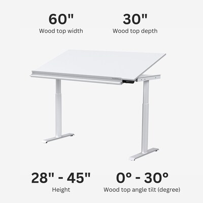 VersaDesk PowerLift 60"W Electric Adjustable Drafting Table, White (PEDT60-WW-APP)