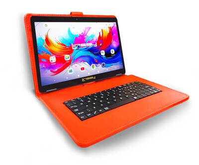 Linsay F10 Series 10.1" Tablet, Wi-Fi, Octa Core, 256GB eMMC, Android 15, with Red Keyboard (F10IPGKEYREDPLUS)