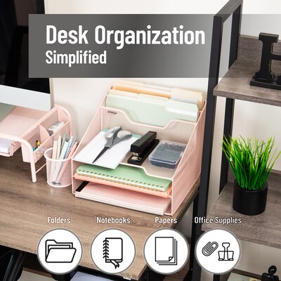 Mind Reader 5-Compartment Metal Desk Organizer, Pink (MESHBOX5-PNK)