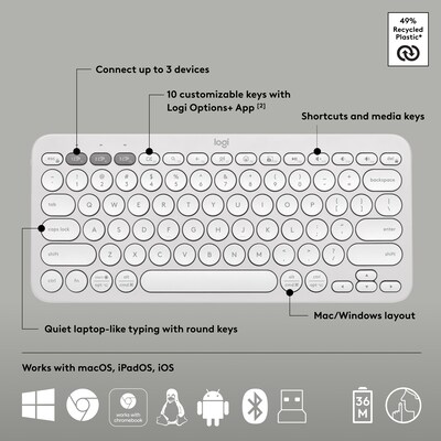 Logitech Pebble 2 Wireless Keyboard and Optical Mouse Combo, Tonal White (920-012198)