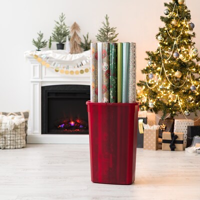 Iris 96 Quart Wrapping Paper Storage Container with Lid, Plastic, Red/White, 2/Pack (585826)