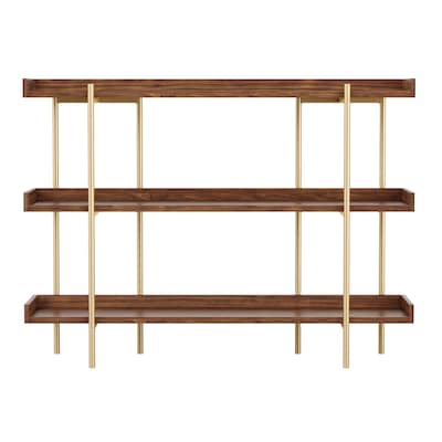Martha Stewart Emmett 36" 3-Shelf Bookcase, Walnut, Engineered Wood/Polished Brass Metal (JN2542B3BRGLD)