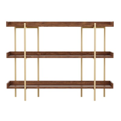 Martha Stewart Emmett 36" 3-Shelf Bookcase, Walnut, Engineered Wood/Polished Brass Metal (JN2542B3BRGLD)