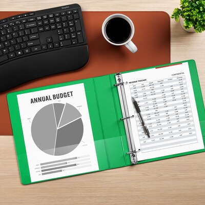 Staples® Standard 1.5" 3 Ring View Binder with D-Rings, Green (58652)
