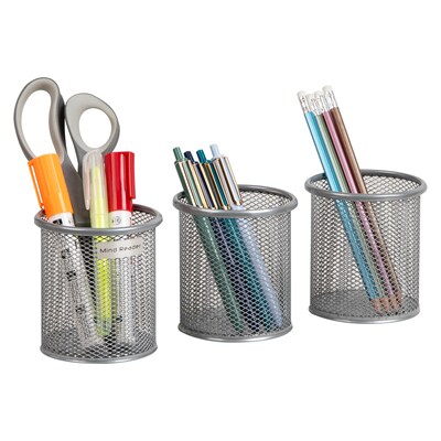 Mind Reader Metal Pen and Accessory Holder Desk Organizer, Silver, 3-Pieces (CLIPMESH3-SIL)