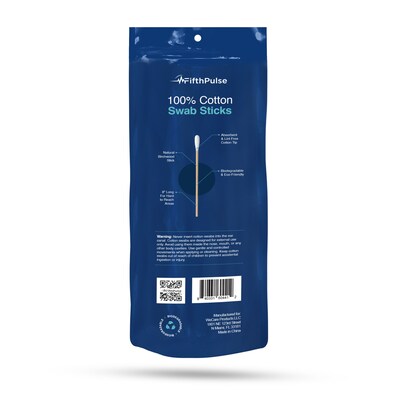 FifthPulse 100% Natural Eco-friendly 8" Cotton Swabs Sticks Made With Birch Wood - Non Sterile Cotton Tip, 50 Pack (FMN100685)