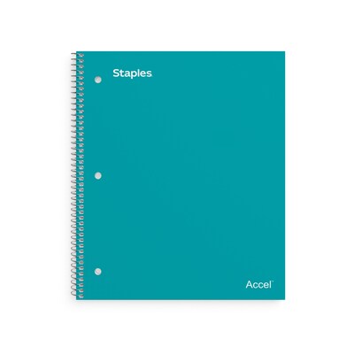 Staples Accel 1-Subject Notebook, 8 1/2" x 11", College Ruled, 100 Sheets, Teal (20955M)