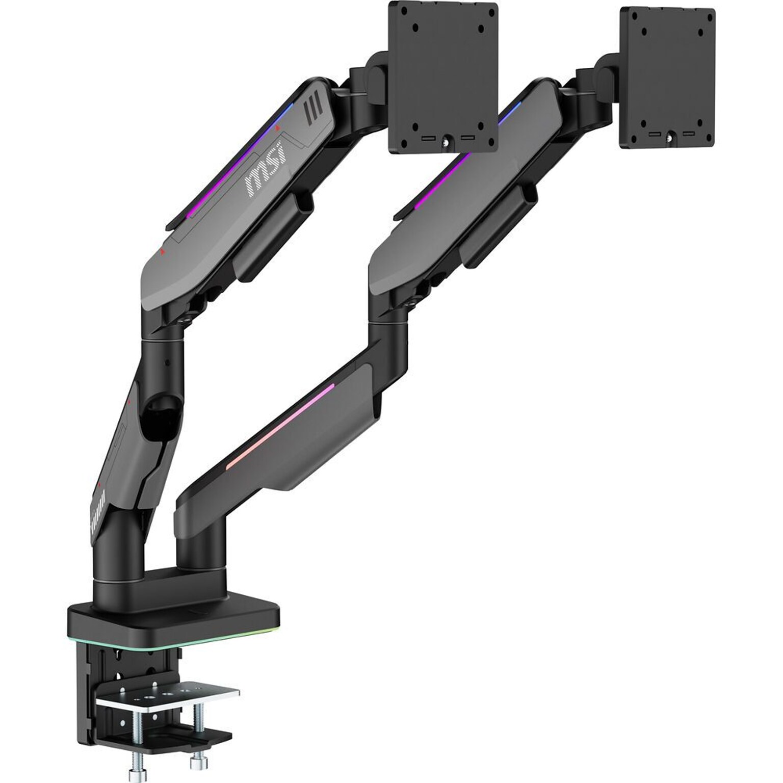 MSI MPG Aluminum Full-Motion Dual Monitor Desk Mount with RGB LEDs,  Up to 35, Matte Black & Painted Gray (MT201DR)