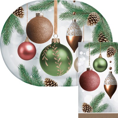 Creative Converting Dazzling Ornaments Christmas Paper Oval Plates and Guest Towel Set, Serves 16 (DTC9034E2H)