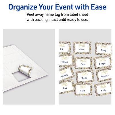 Avery Adhesive Name Tags, Pre-printed Floral Gold Hello Design