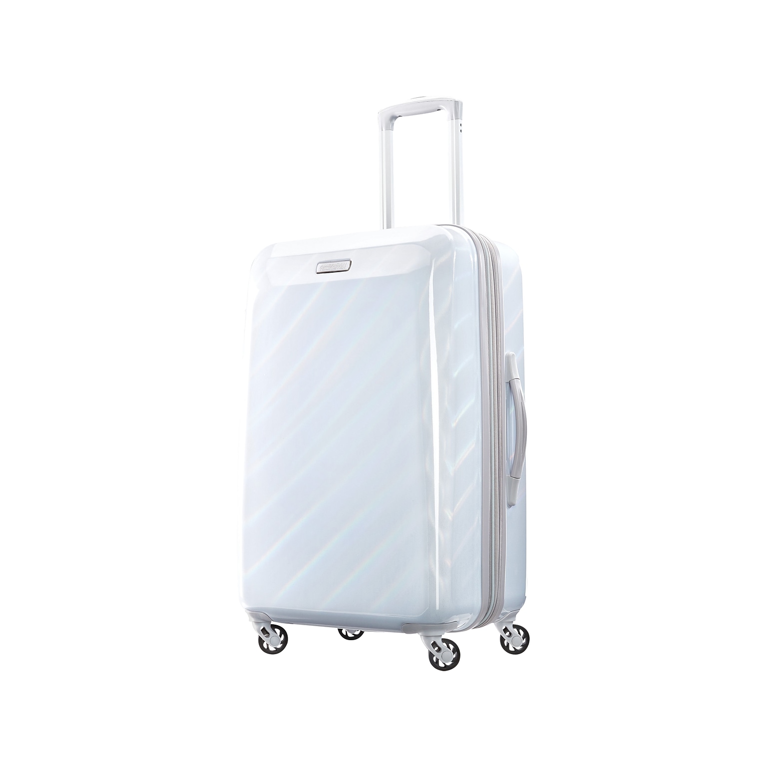 American Tourister Moonlight 27.55 Hardside Suitcase, 4-Wheeled Spinner, Iridescent White Stripes (92505-8437)