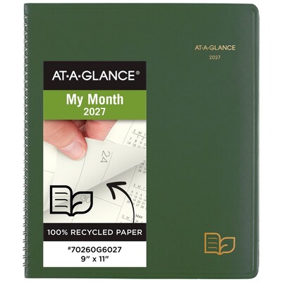 2027 AT-A-GLANCE Recycled 9 x 11 Monthly Planner, Faux Leather Cover, Green (70-270G-60-27)