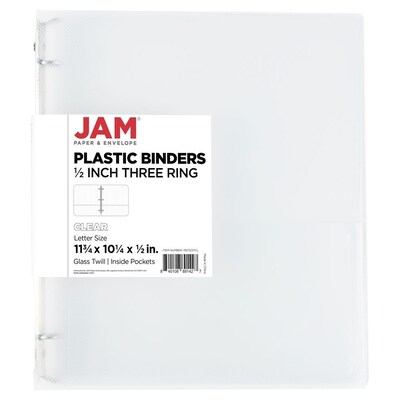 JAM Paper 1/2 3-Ring Flexible Poly Binder, Clear (PB75237CL)