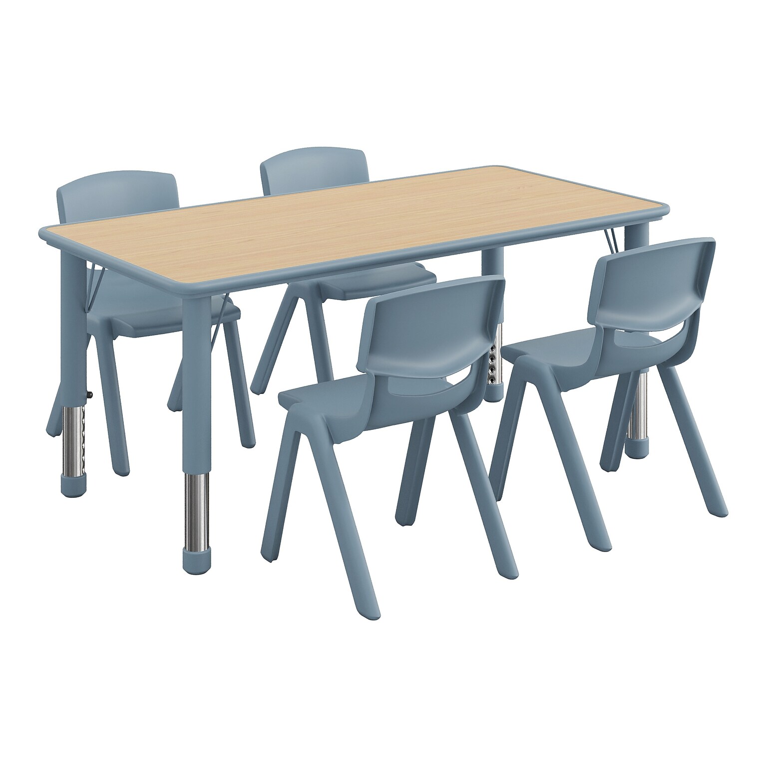 Flash Furniture Emmy Rectangular Activity Table Set, 47.25 x 23.5, Height Adjustable, Natural Woodgrain/Dusty Blue