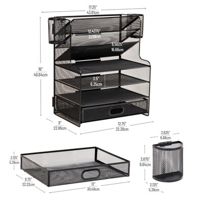 Mind Reader Metal Mesh Desk Organizer, Black (MSUP7C-BLK)